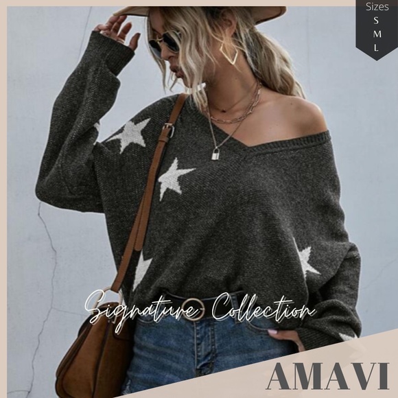 Catching Stars V-Neck Sweater Pullover Sweaters - Picture 1 of 7